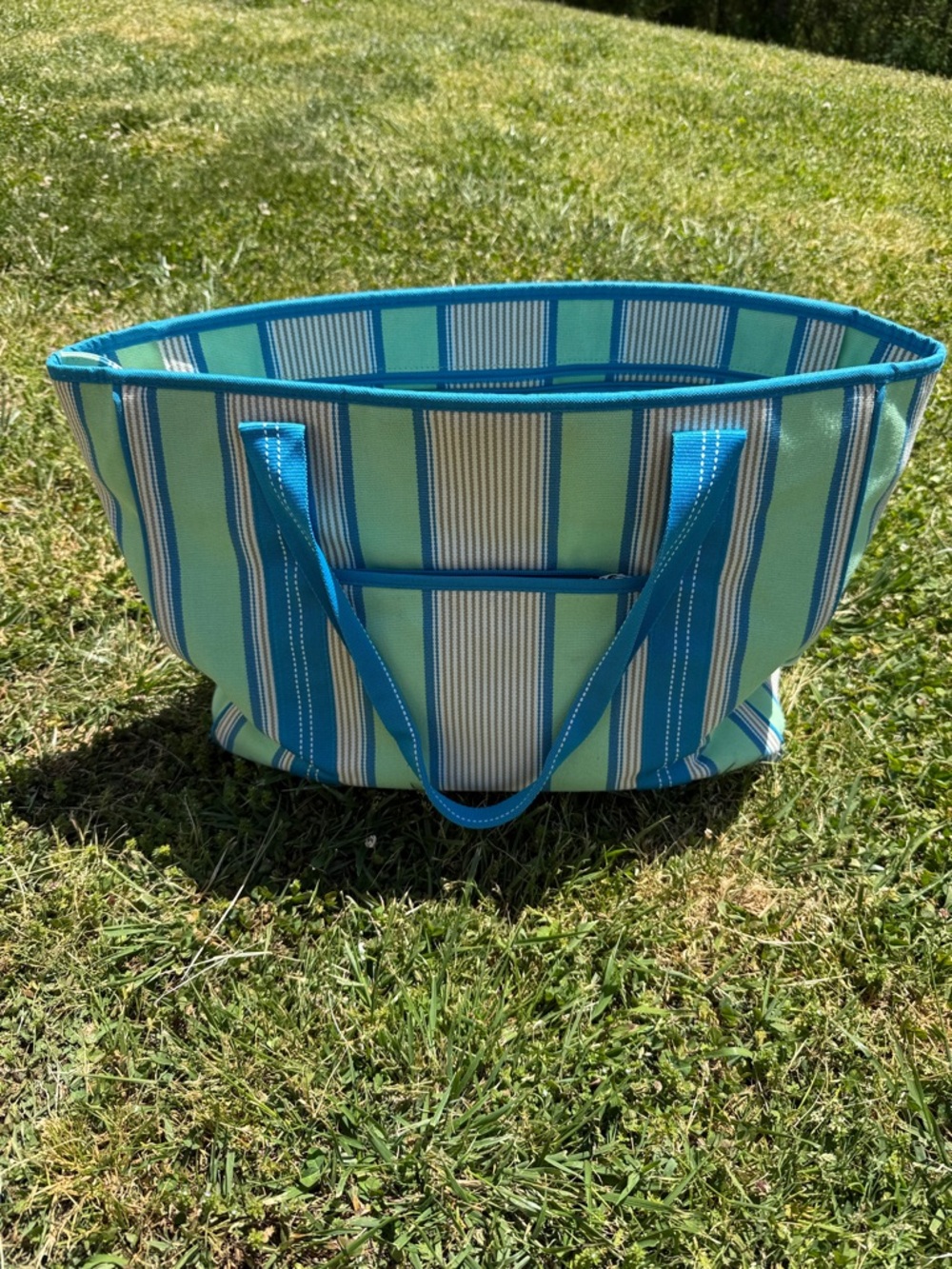 Pottery Barn Teen Aqua and Teal Striped Canvas Tote